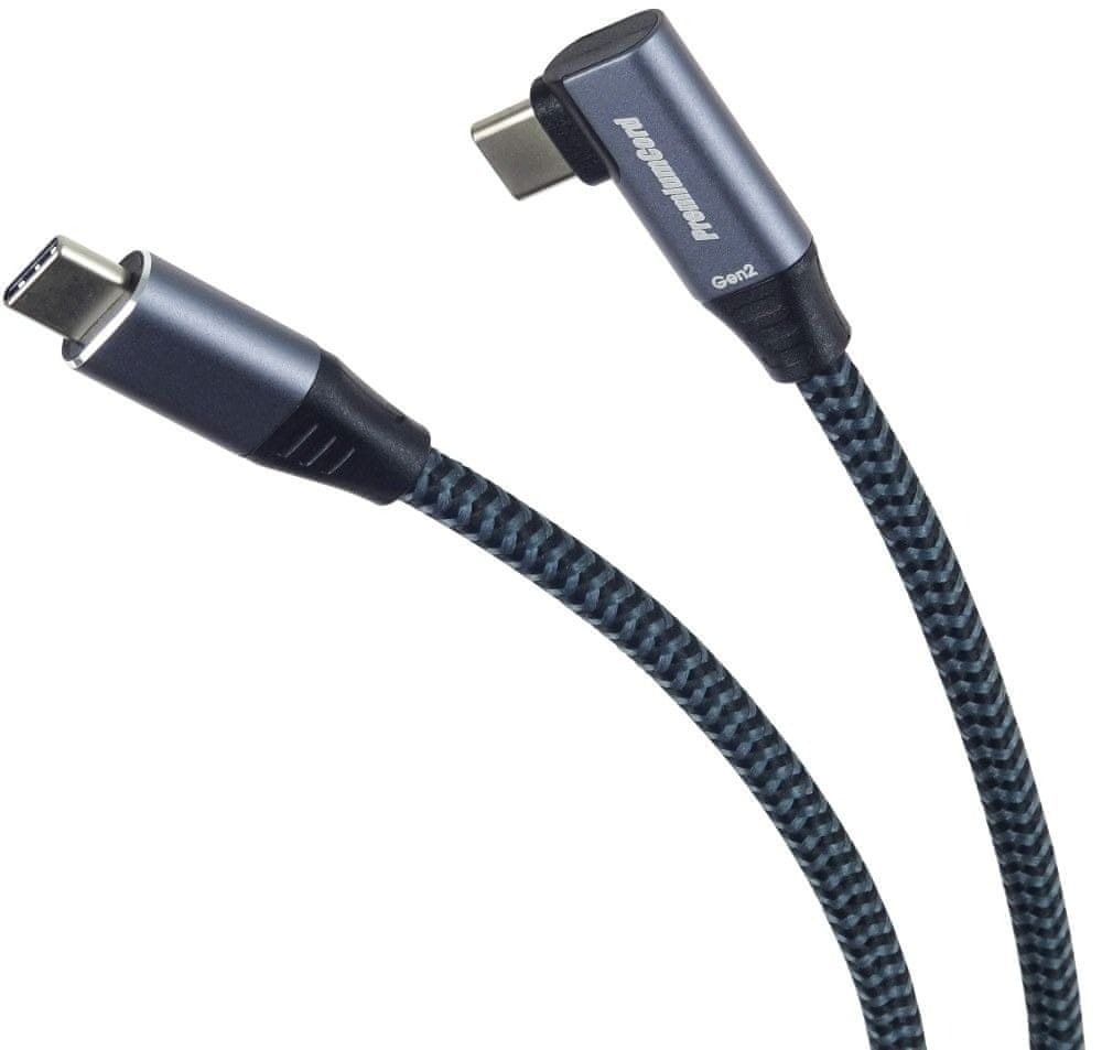 PremiumCord USB-C zahnutý kábel ( USB 3.2 GEN 2, 3A, 60W, 20Gbit/s ) bavlnený oplet, 2m, ku31cu2